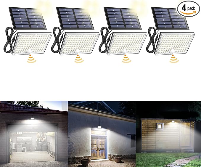 SUPERDANNY Solar Outdoor Flood Lights with 113 Bright LEDs, Motion Sensor Dusk to Dawn Outside Flood Lights with 16ft Cable IP65 Waterproof, Security Light for Garden Barn Porch 4 Pack