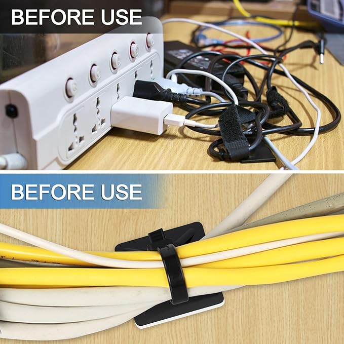 Zip Tie Mounts - SeuYeugX 100PCS Cable Self Adhesive Mounts Set for Wire Management with Stick Pads Anchors Clips Squares Holders (Black)