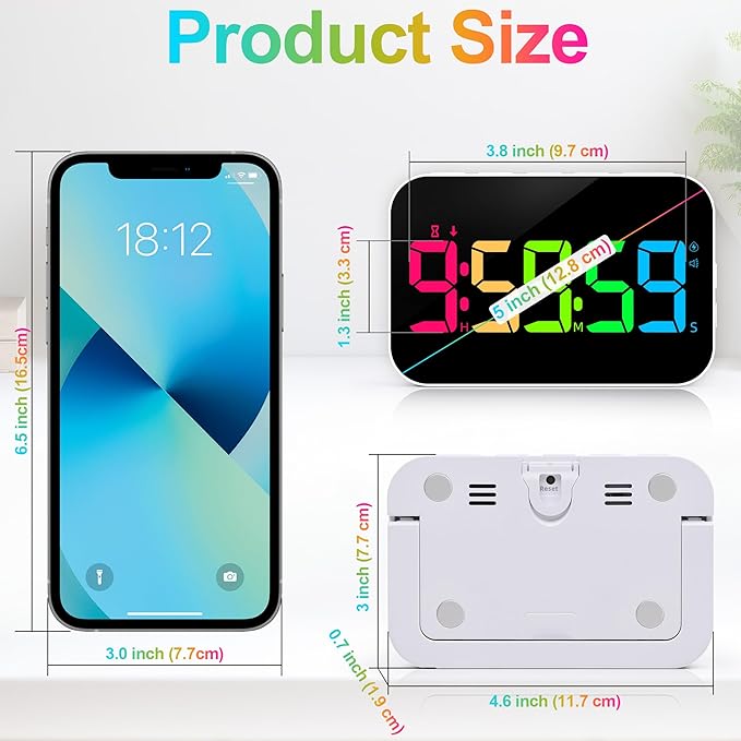 Digital Kitchen Timer, 10 RGB Color Rechargeable Magnetic Timer for Cooking with Count Down Up, 5”LED Large Display, Kids Timers for Classroom Home Office Gym Work Study Fitness Game