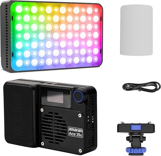Amaran Ace 25c RGB Video Light,25W On Camera Pocket Video Light CCT 2300k-10000k, 5,908 lux @ 0.5m Illumination,with Rechargeable Battery and PD Charging (Charcoal)