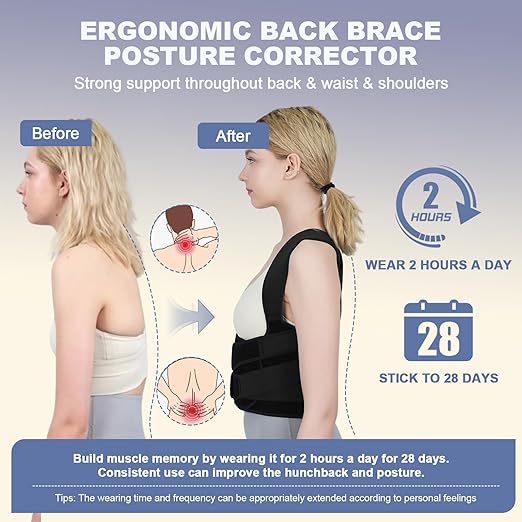Posture Corrector for Women and Men Upgraded Back Brace, Adjustable Back Support for Upper and Lower Back Pain Relief, Shoulder Straightener for Hunchback, Scoliosis, Lumbar, Spine (Black, Small)
