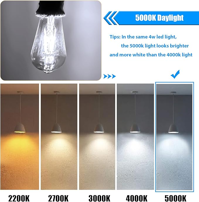 16 Pack LED Edison Bulbs 40W Equivalent, Dimmable 4W LED Filament Bulb, 5000K Daylight ST19 Light Bulb, 450LM E26 Vintage Bulbs for Ceiling Light Fixtures