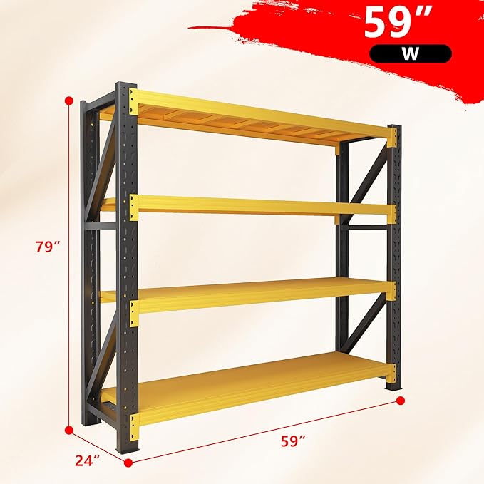 5000LBS Garage Shelving Heavy Duty, 59” W Storage Shelves, 4-Tier Adjustable Metal Storage Shelves, Steel Industrial Shelving Unit, Metal Shelving for Garage, Basement, Warehouse (59x24x79in)