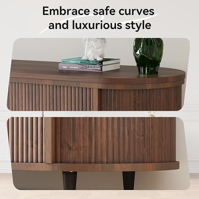 Luxury 70" Fluted TV Stand, Modern Entertainment Center for TVs Up to 80”, TV Console with Faux Marble Tabletop, Curved Profile Design, Media Console for Living Room, Brown