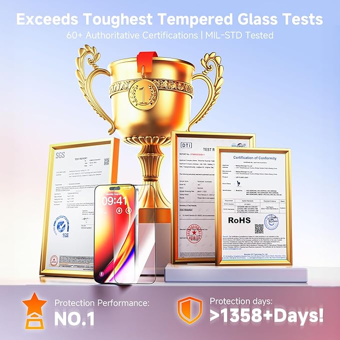 Unbreak 9H+ Glass for iPhone 17 Pro Max Screen Protector (13FT Military Grade Shatterproof, Easy Installation) Screen Protector 17 Pro Max Tempered Glass, Full Edge Coverage, 2 Pack