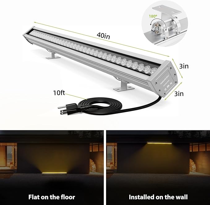 LED Wall Washer Light with RF Remote, 144W RGBW Color Changing Linear Bar Light, AC120V Waterproof RGB Wall Washing Lamp for Outdoor and Indoor Lighting Projects, Plug & Play