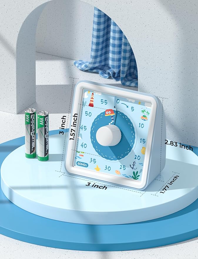 LIORQUE 60 Minute Visual Timer for Kids, Visual Countdown Timer for Classroom Office Kitchen with 'Boat' Pattern Design, Pomodoro Timer with Silent Operation (Batteries Included)