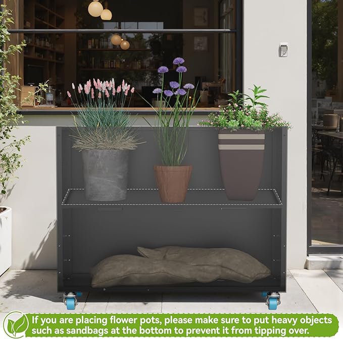 Rectangular Planter Box for Outdoor Indoor Patio Porch with Drainage Holes & Removable Shelf Black Flower Planter 35 x 12 x 26inch Modern Design for Plants Flowers Vegetables Fruits