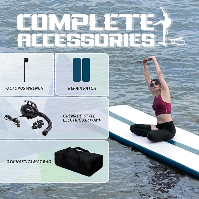 Tuxedo Sailor Inflatable Gymnastics Mat with Electric Pump, Storage Bag, Repair Kit–Air Mat for Home Training, Cheerleading, Yoga