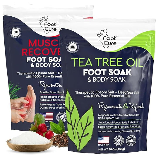 Tea Tree Oil & Muscle Foot Soak with Epsom Salts - All-Natural Salts for Post-Workout Recovery - Softens Calluses, Soothes Sore & Tired Feet, Foot Odor Control, Spa Pedicure, Made in USA, Pack of 2