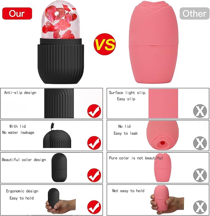 ice face roller, ice mold for face and Eyes, Reusable Massage Silicone Beauty Tool, Naturally Conditioning And Skin Care, De-Puff Eye Bags, Reduce Migraine Pain (Black)