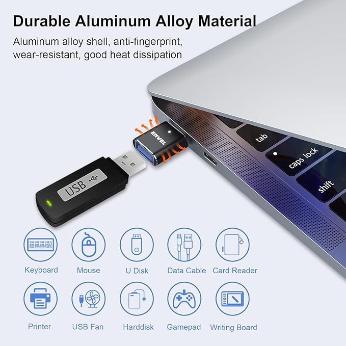 ENVEL USB to USB C Adapter, 2 Pack USB3 10Gbps High Speed Data Transfer, OTG Converter Thunderbolt3 4 Compatible with Apple iWatch iPhone 15 16 Pro Max iPad Air 4 5 Mini 6