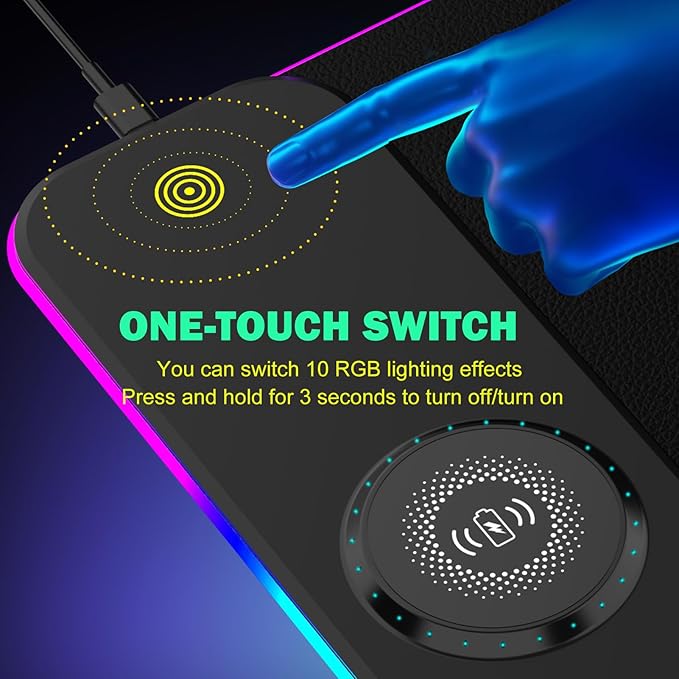 GIM PU Leather RGB Gaming Mouse Pad with 15W Magnetic Wireless Charging, 800x300x4mm LED Mouse Mat, 10 Light Modes, Non-Slip Rubber Base for PC MacBook Laptop