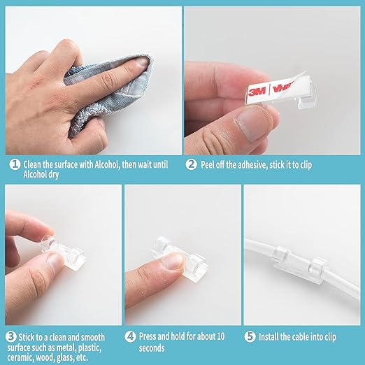 Self-Adhesive Cable Clips Organizer Drop Wire Holder Cord Management, Pack of 20 (White, 0.27 inch)