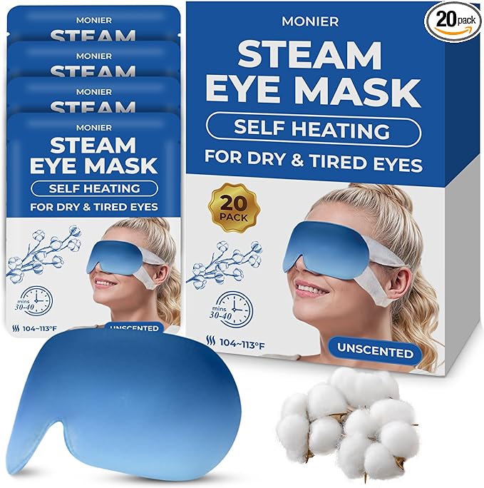 Steam Eye Mask for Dry Eyes | Self Heating Warm Compress for Eyes | Disposable Heated Eye Mask for Sleep, Spa, Travel Essentials & Relaxation Gifts for Women & Men (Unscented, 20 Pack)