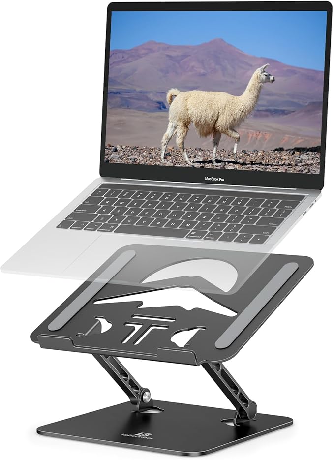 Laptop Stand Adjustable Laptop Holder for Desk, Foldable Laptop Riser Portable Computer Stand Compatible with MacBook, Lenovo, HP and All Laptops up to 15.6 inches Black