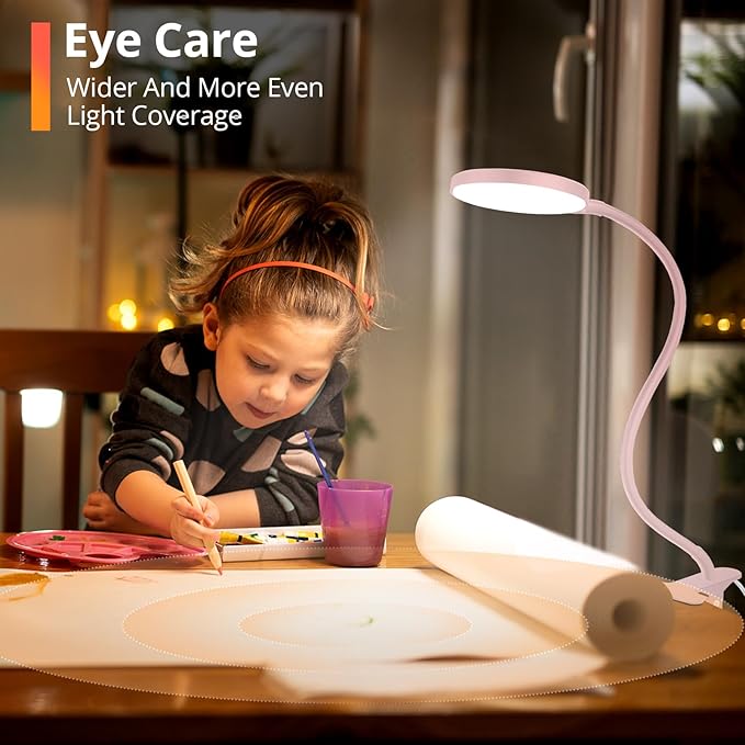 Reading Light with Remote, LED Desk Lamp Clip on [1H Timer & Nightlight] RA>95 Dimmable Flexible Gooseneck, Reading Lamp with Clamp for Table - 3.5'' (Adapter Included)