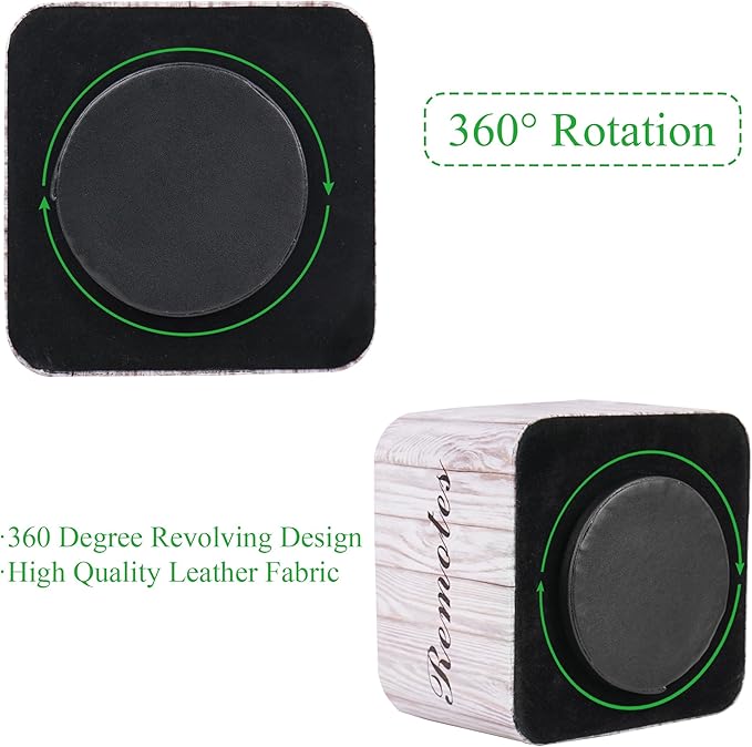 Hennaja Square Leather Art Supply Organizer,Remote Control Holder with Removable Dividers,360°Rotatable Pencil Holders,4 Compartments Organizer for Office Supplies Storage Box(1-Light Grey)