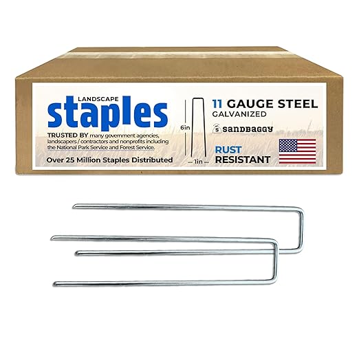 Sandbaggy USA Made 6-inch Landscape Staples - Garden Stakes - Landscaping Fabric, Netting, Sod, Artificial Turf (Standard (Galvanized), 5000)
