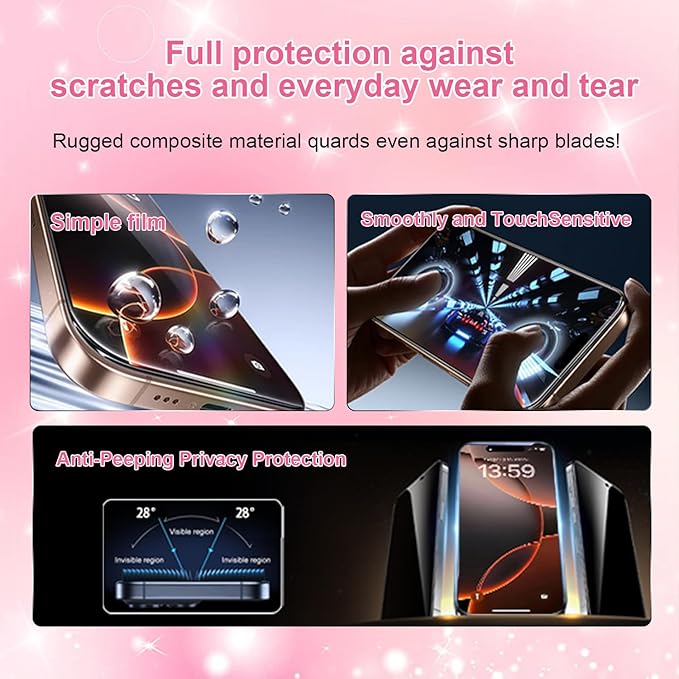 OneFish Women Fashion Screen Protector for Iphone 13 with Camera Lens Protector,Diamond Bling Full Edge Coverage, HD Clarity Tempered Glass Film with Installation Frame, 9H Glass Scratch Resistant