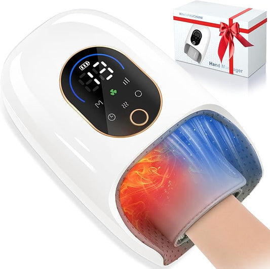 KingPavonini Hand Massager with Heat and Compression, Wrist Heating & Air-Compression, Palm Rolling, Cooling Fan, Cordless Wrist and Hand Massager for Arthritis and Carpal Tunnel, Gift for Women Men