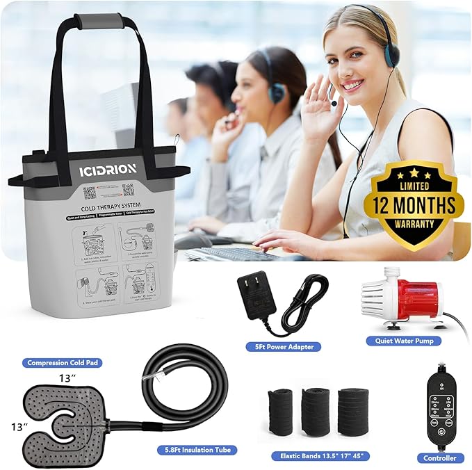 Cold Therapy Machine, Programmable Ice Machine for Knee After Surgery, Portable Knee Replacement Recovery System, Cryotherapy Pain Relief w/Compression Pad for Shoulder, Hip and Ankle