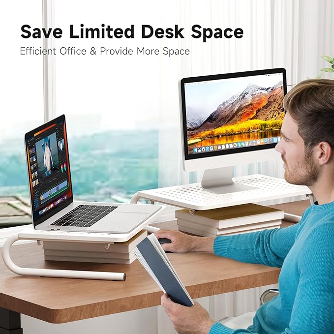 suptek Monitor Stand Riser for Computer,Laptop,Printer, Notebook and All Flat Screen Display with Vented Metal Platform and 4 Inches Height Underneath Storage,White(MST004W)