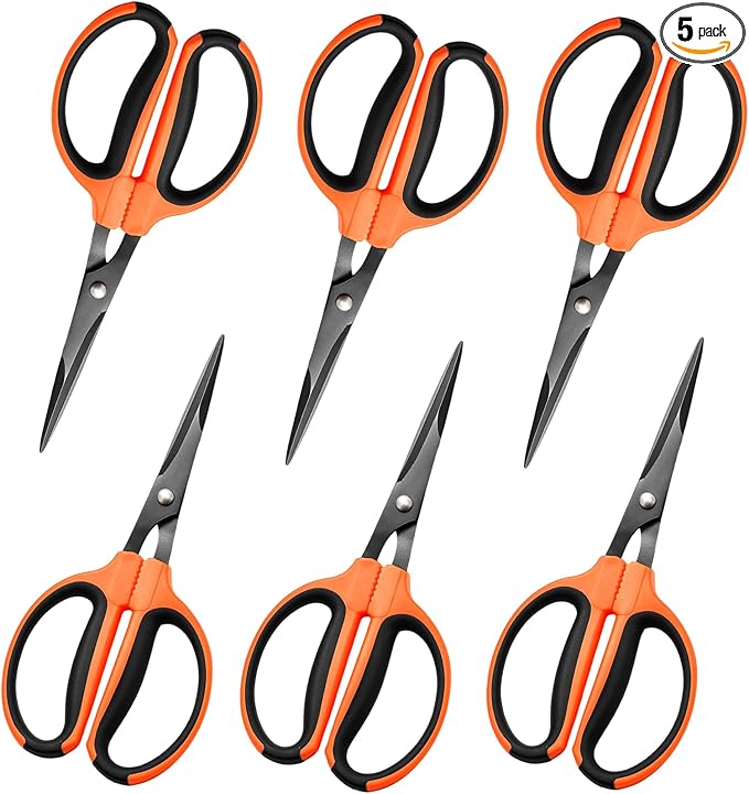GROWNEER 6 Packs Trimming Scissors Teflon Coated Non Stick Blades Pruning Shears Gardening Hand Pruning Snips with Straight Stainless Steel Precision Blade