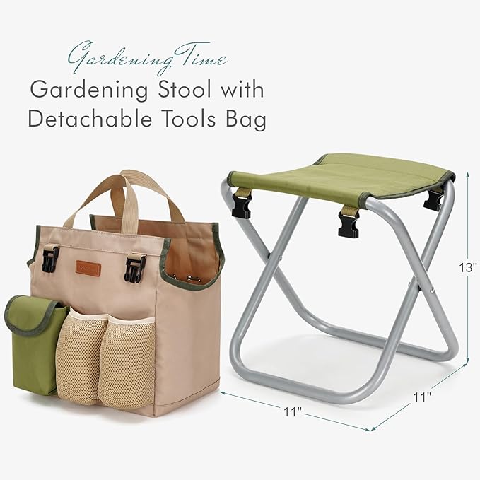 INNO STAGE 10 Piece Gardening Hand Tools Set with Garden Storage Tote Bag and Seat-Best Garden Tools Kit Organizer Valentine's Day Gifts