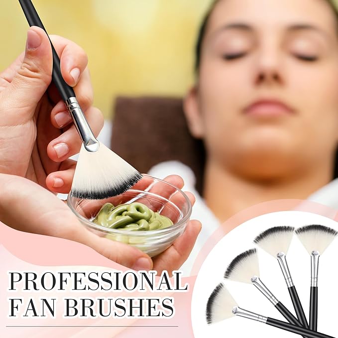 12 Pcs Soft Facial Fan Brush Blush Makeup Brush Face Mask Acid Applicator Multi Use Cosmetic Tools for Peel Mask Makeup for Mud Cream(Black Silver)