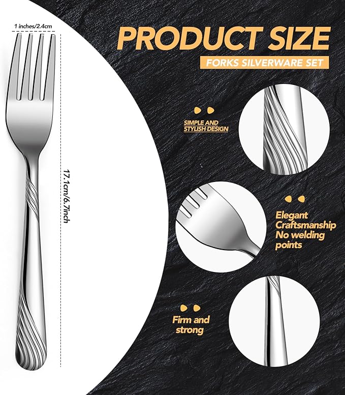 50 Pieces Stainless Steel Forks Silverware Set 6.7 Inches Dinner Flatware Salad Forks Bulk Mirror Polished, Dishwasher Safe, Use for Home, Kitchen and Restaurant