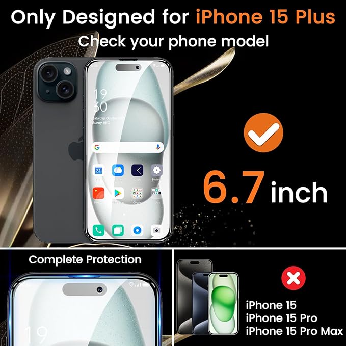 4+4 Pack Privacy Screen Protector for iPhone 15 Plus 6.7-Inch with 4 Pack Camera Lens Protector, Anti Spy Tempered Glass Film 9H Hardness Case Friendly