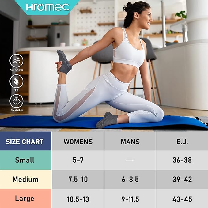 Non Slip Yoga Socks with Grips for Pilates, Ballet, Barre, Barefoot, Hospital Anti Skid Socks for Women and Men