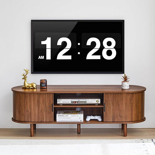 54" Fluted TV Stand with Storage, Mid Century Modern TV Console with Tambour Sliding Doors, Curved Entertainment Center, Media Console for Living Room, Bedroom (Walnut)