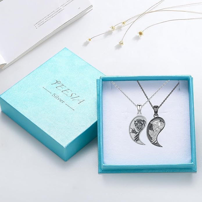 Yin Yang Necklaces 925 Sterling Silver Friendship Sun Moon/Mountain/Dolphin/Tree of Life/Flower/Wings Pendant Necklace Moonstone Abalone Opal Jewelry for Women Men Couples