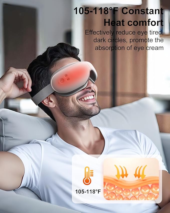cotsoco Eye Massager with Heat, Birthday Gifts for Women, Heated Eye Mask with Bluetooth Music, Relax & Reduce Strain Dark Circles and Improve Sleep, Gift for Mom Dad Women Men