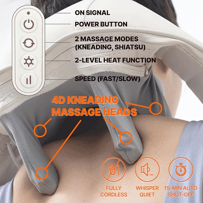 SPA:R Portable Neck Shoulder Massager – Korean MMA Star Choo Sung-Hoon – 4D Deep Kneading with Heat Control – Relieves Back, Shoulder & Muscle Pain – Shiatsu Pillow for Home Body Care