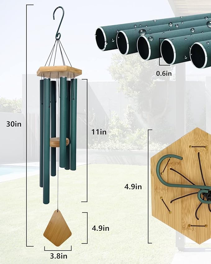 Wind Chimes Outdoor Deep Tone, Wind Chimes for Outside, Memorial Wind Chimes with Hook as Gifts for Mother's Day/Housewarming/Christmas, Patio, Garden, Yard, Home Décor. Green