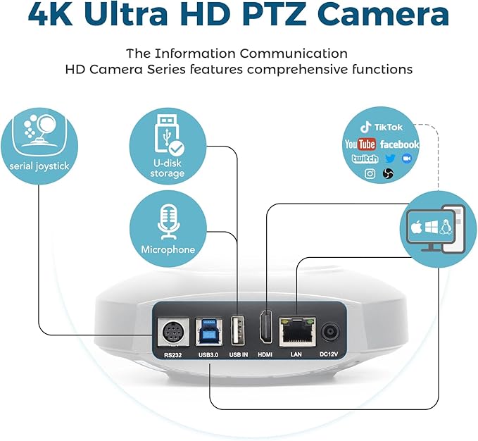 RGBlink 4K PTZ Camera HDMI, AI Auto-Tracking, 10X Optical Zoom, USB3.0 LAN HDMI PTZ Camera for Church Worship Education Conference Events, RGB10X-UUAI-BK（Real 4K Output