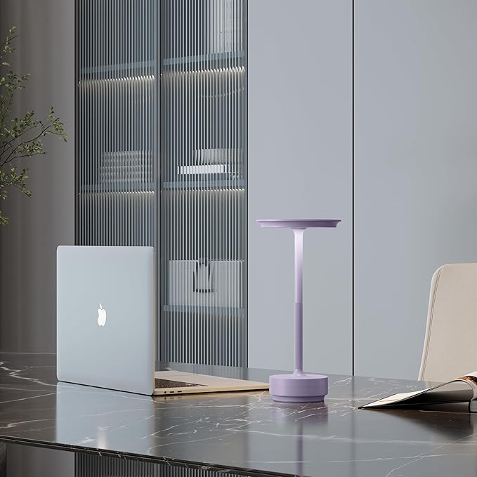Rechargeable Cordless Table Lamp, Portable 5000mAh LED Touch Table Light, 3 Color Stepless Dimming Battery Powered Table Lamp for Outdoor/Restaurant/Patio.(Light Purple)