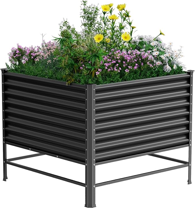 Galvanized Raised Garden Bed with Legs,48×48×37in Large Metal Elevated Raised Planter Box ,Raised Garden Bed,1200lb Capacity with Drainage Holes for Vegetables Lawn Green Flowers, Fruits, Terrace