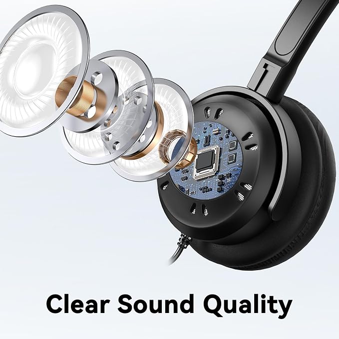 USB Headset with Microphone, Wired Computer Headset for Laptop/PC with Noise Cancelling Mic, Mono Headphones with in-Line Volume Control for Work, Office, Teams, Zoom, Skype, Online Class