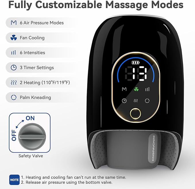 KingPavonini Hand Massager with Heat and Compression, Wrist Heating & Air-Compression, Palm Rolling, Cooling Fan, Cordless Wrist and Hand Massager for Arthritis and Carpal Tunnel, Gift for Women Men
