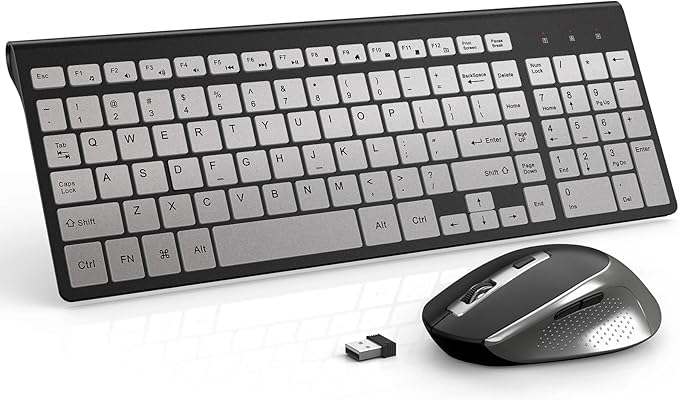 Wireless Keyboard Mouse, J JOYACCESS Sleek and Ergonomic 2.4G Wireless Keyboard and Mouse Set,Portable and Comfortable for Travel Compatible withComputer/Laptop/Windows/Mac-Black/Silver