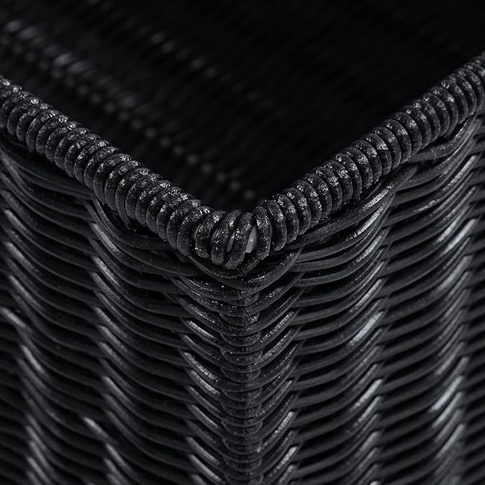 HOONEX Wicker Storage Baskets for Organizing, Decorative Woven Baskets for Storage with Carrying Handles, Set of 2, Black