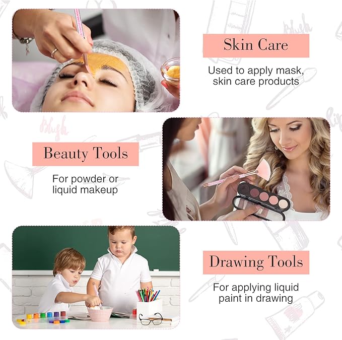 9 Pieces Facial Fan Mask Brushes, Soft Facial Applicator Brushes Tools for Peel Glycolic Makeup for Mud Cream(Pink)