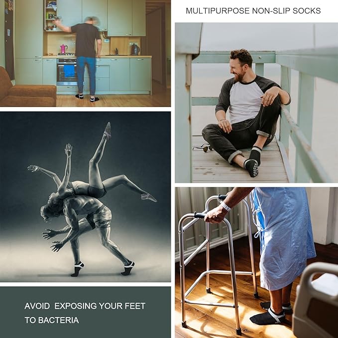 Muezna Men's Non-Slip Yoga Socks, Anti-Skid Pilates, Barre, Bikram Fitness Hospital Slipper Socks with Grips