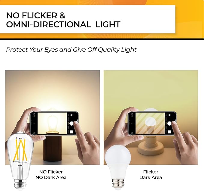 Hizashi Led Edison Bulbs Dimmable, 6W Equivalent 60W, 3000k Soft White, Vintage E26 Base Light Bulbs, 700LM, UL Listed, High CRI 95+ Eye Protection, Clear Glass, Pack of 18