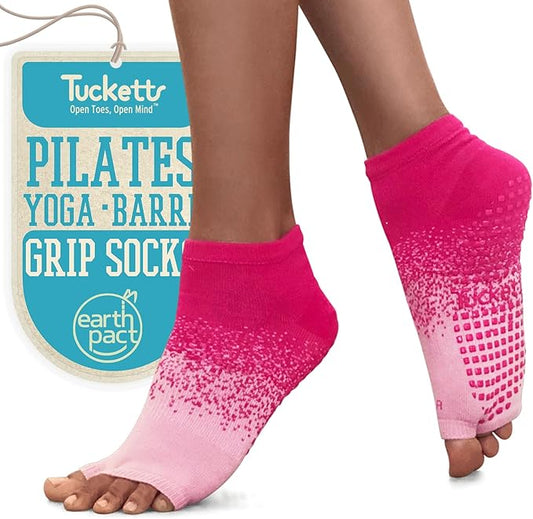 Tucketts Anklet Toeless Pilates Socks with Grips for Women, Non-Slip Ankle Toeless Yoga Socks with Grips for Barre, Size 5-13