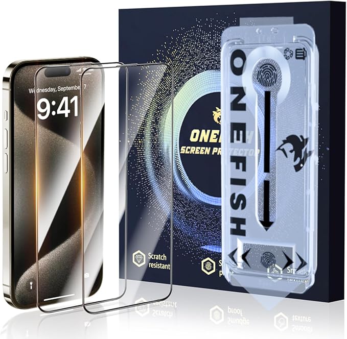 OneFish Screen Protector for iPhone 16, HD Clear, Full Edge Coverage 6.1",Scratch Resistant, Bubble Free, Easy Installation, Auto Dust-Elimination, 2 Pack